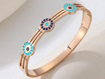 Stainless Steel Gold/Rosegold Plated Evil Eye Kada - STKD 48