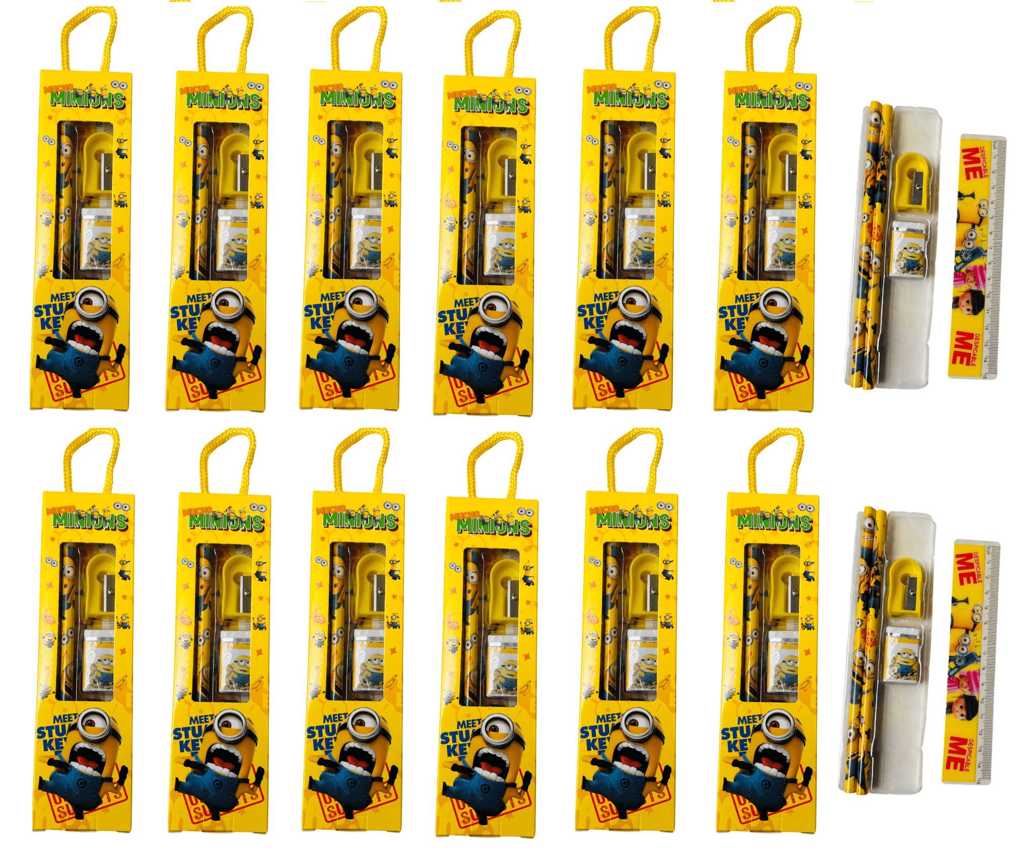 12 Set - Cartoon Minions Stationery Gift Set – Pack of 5 Items each set