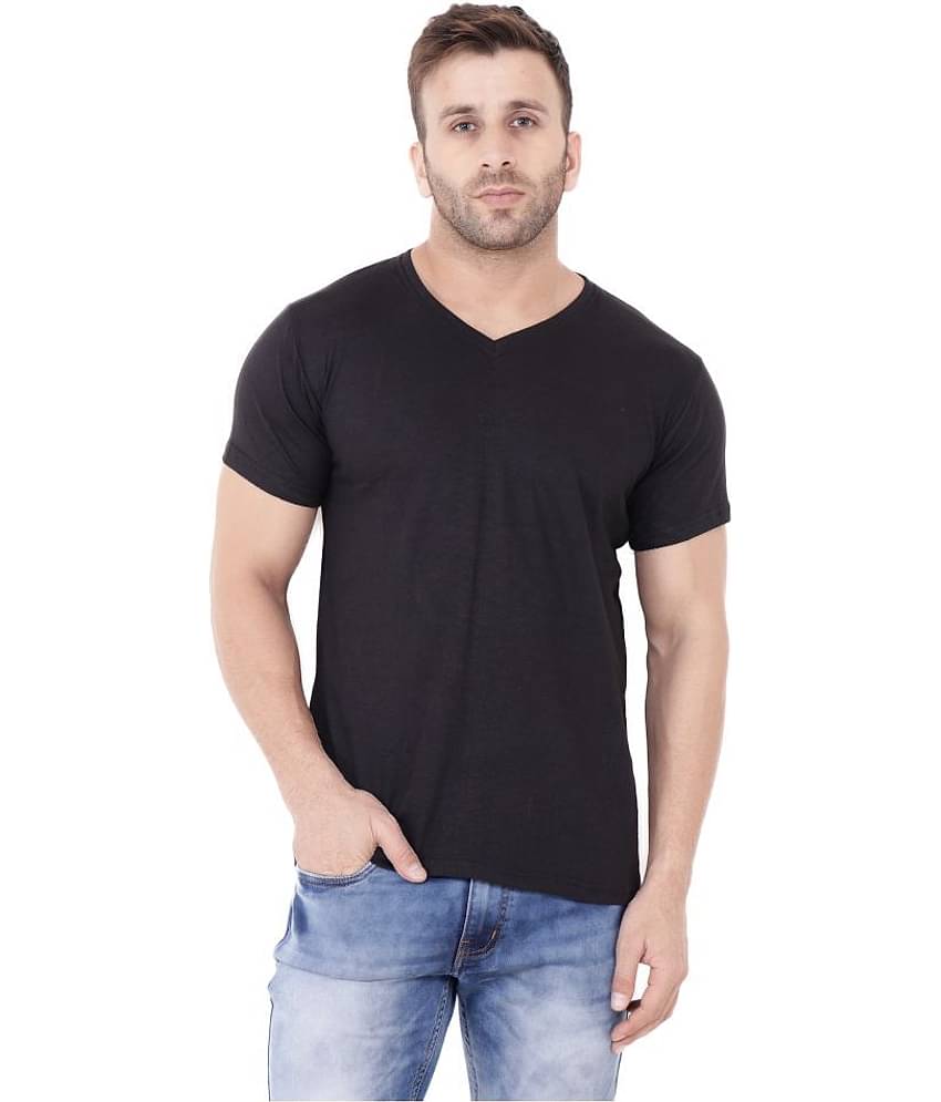 Tfurnish Cotton Blend Black Solids T-Shirt