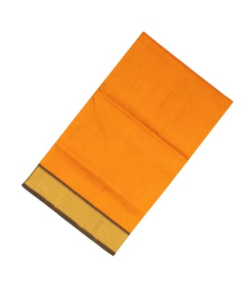 Orange Handloom Silk Cotton Saree With Blue Pallu-Orange