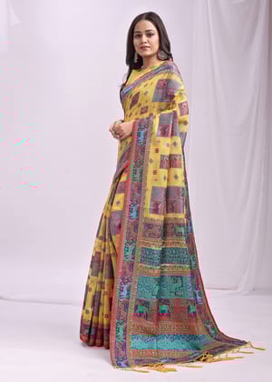 Empire Yellow Woven Linen Cotton Saree