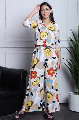 Multi Color Abstract Printed Viscose Rayon  Night suit For Women-s / multi-color