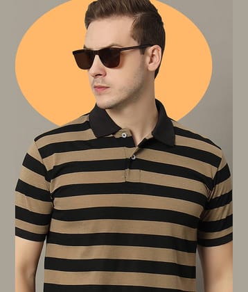 GET GOLF Pack of 1 Cotton Blend Regular Fit Striped Half Sleeves Men's Polo T Shirt ( Black )