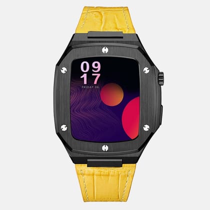 44MM Black Luxury Edition iWatch Case: Leather Strap-Yellow Leather