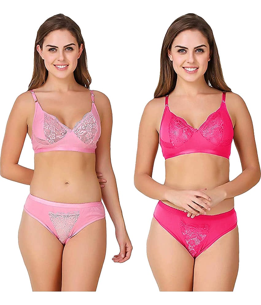 TCG Pack of 2 Cotton Lycra Women's Bra & Panty Set ( Multi Color )