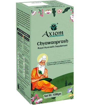 Axiom Royal Ayurvedic Chyawanprash 1kg | 2X Immunity | Made With Deshi Cow Ghee(A2 Ghee), Kashmiri Saffron & Wild Natural Honey with 40+ Ayurvedic Herbs | For all Seasons & Age Groups | Helps Build Strength & Stamina Health