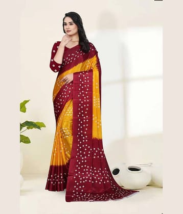 JIHANA FAB Chiffon Printed Bandhani Sarees With Unstitched Blouse Piece ( Yellow )