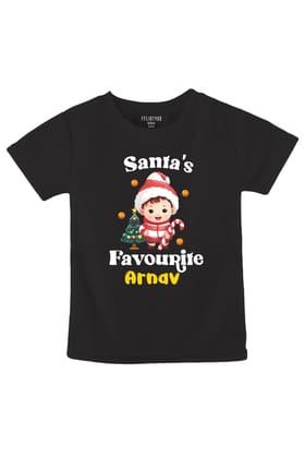 Santa's Favourite Kids T Shirt w/ Custom Name-1-2 Yrs / Black