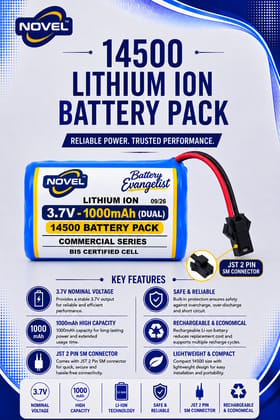 NOVEL 3.7V 1000mAh 14500 DUAL CELL SM PIN