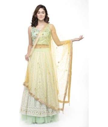 A R Silk Yellow Net Pearl Embellished Dupatta