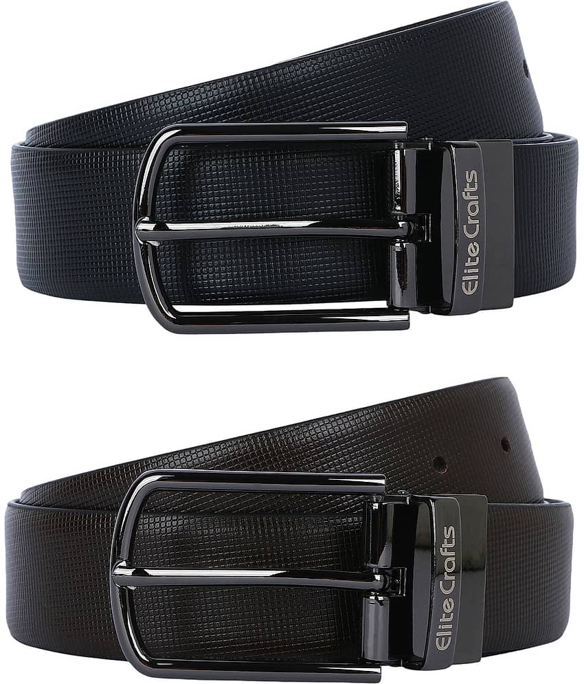 Elite Crafts - Black 100% Leather Men's Reversible Belt ( Pack of 1 )