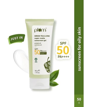 Plum Sunscreen - SPF 50 PA++++ Green Tea & Zinc Super-Matte SPF 50 Sunscreen Gel | For Oily Skin | (50 g)
