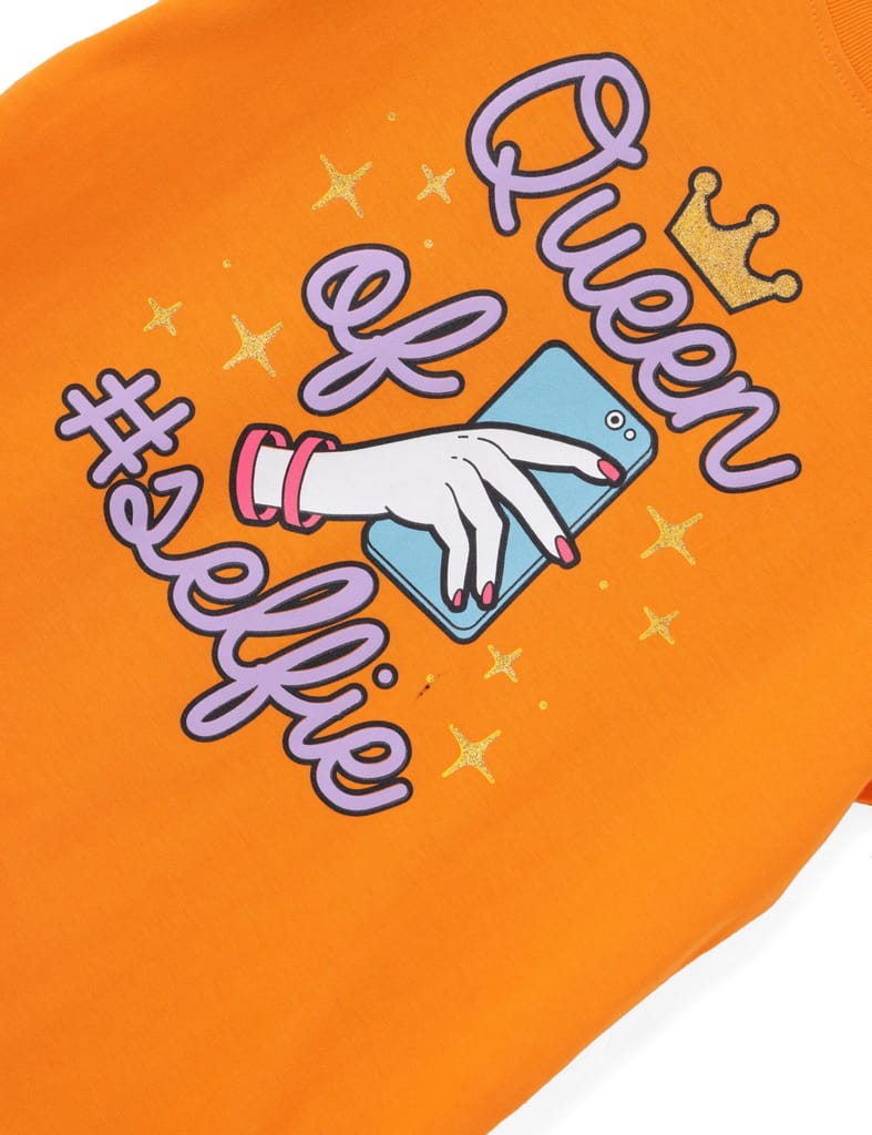 New Kids Girls T shirt Cotton Vibrant Orange Queen of Selfie 2025 at ShopCircuit | ONDC New Kids Girls T shirt Cotton Vibrant Orange Queen of Selfie 2025 at ShopCircuit | ONDC