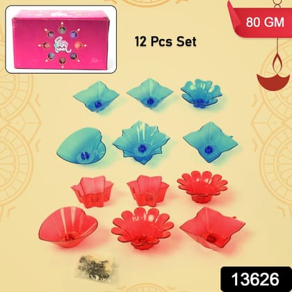 Reflection Diya Combo Plastic Candle Cup with Multi Shape, Diwali (12 Pcs Set)