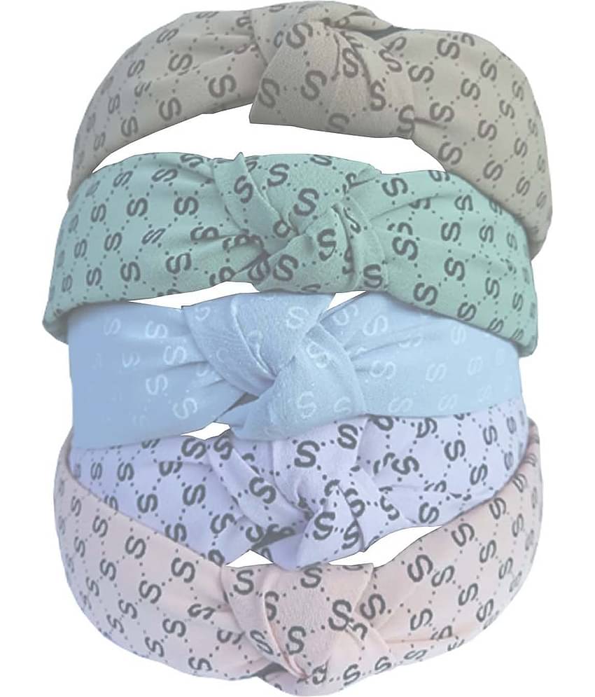 FOK 5 Pieces Velvet Non Slip Fabric Stylish Knot Turban Wide Elastic Headbands for Women & Girls