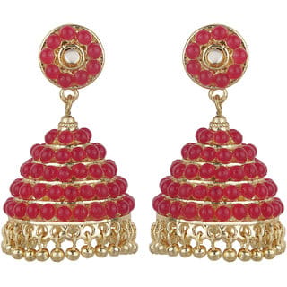 Red Ruby Crystal Jhumki Red Circle Top Earrings Golden  Red Brass  Copper Earrings for Women's Fashion Jewelry
