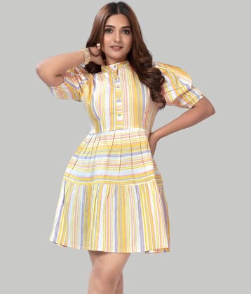 ZELZIS Cotton Striped Above Knee Women's Fit & Flare Dress - Yellow ( Pack of 1 )