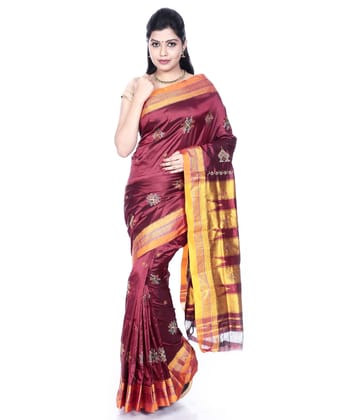 Pure Silk Ilkal Saree with Kasuti Embroidery in Maroon