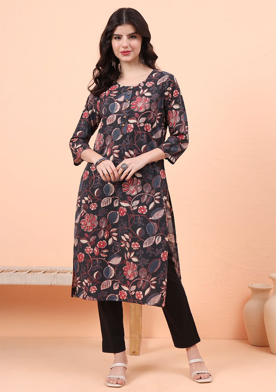 Inky Floral Kurta-M