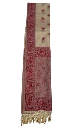 Saura Art Cotton Saree Cream Red Village Scene Pallu
