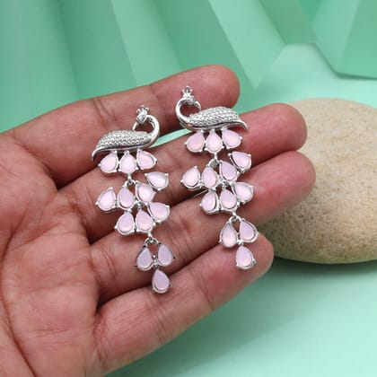 Pink Color Fashion Earrings Offering A Playful And Delicate Style Statement-Earring Length: 5.50 CM x Width: 2.00 CM / Pink / Alloy With Good Quality Silver Plated