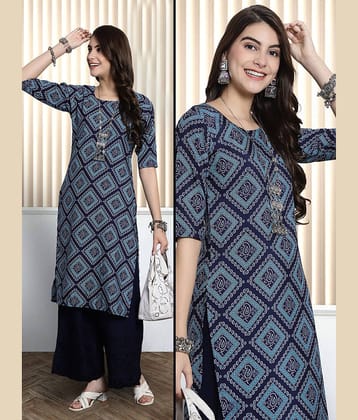 Ethnic Basket Pack of 1 Crepe Printed Nayra Women's Kurti - ( Navy )