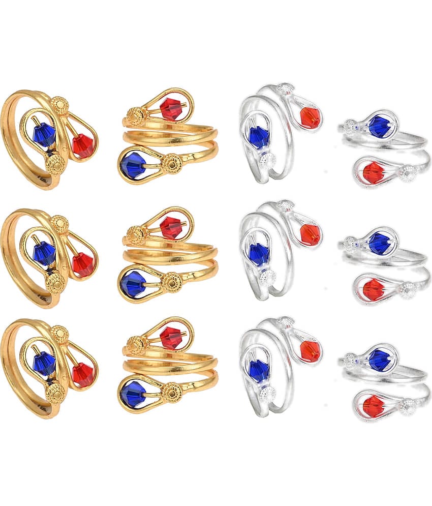 AanyaCentric Silver Plated 3 Pair Toe Rings