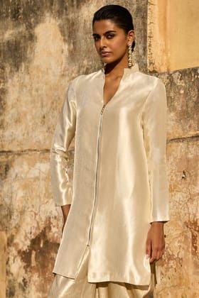 IVORY BROCADE LONGLINE TOP-XXS / Ivory