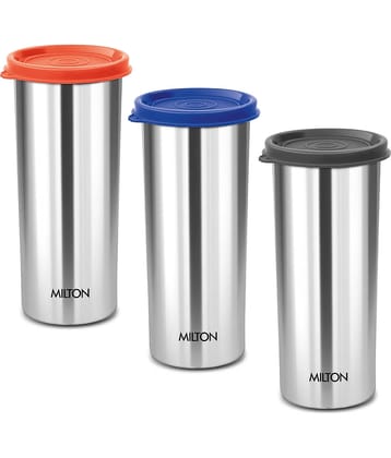 Milton Stainless Steel Tumbler with Lid Set of 3, 530 ml Each, Assorted (Lid Color May Vary) | Office | Gym | Yoga | Home | Kitchen | Hiking | Treking | Travel Tumbler