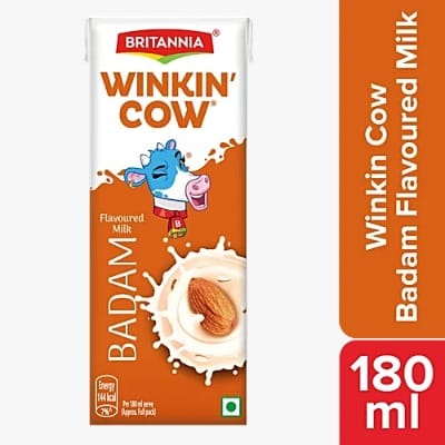 Britannia Winkin Cow Badam Flavoured Milk - Rich In Calcium & Protein, 180 ml