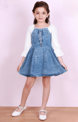 Girl's Imported Denim One-piece [GD-999] (1-12 Years)-4-5Y (Size - 24) / Denim