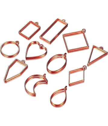 PRANSUNITA 10 Pcs Assorted Open Metal Frame Pendants Bezels, Thick Hollow Pendant Charms for Resin Pressed Flower Frame Key Chain Earring Necklaces DIY Crafts (Copper)