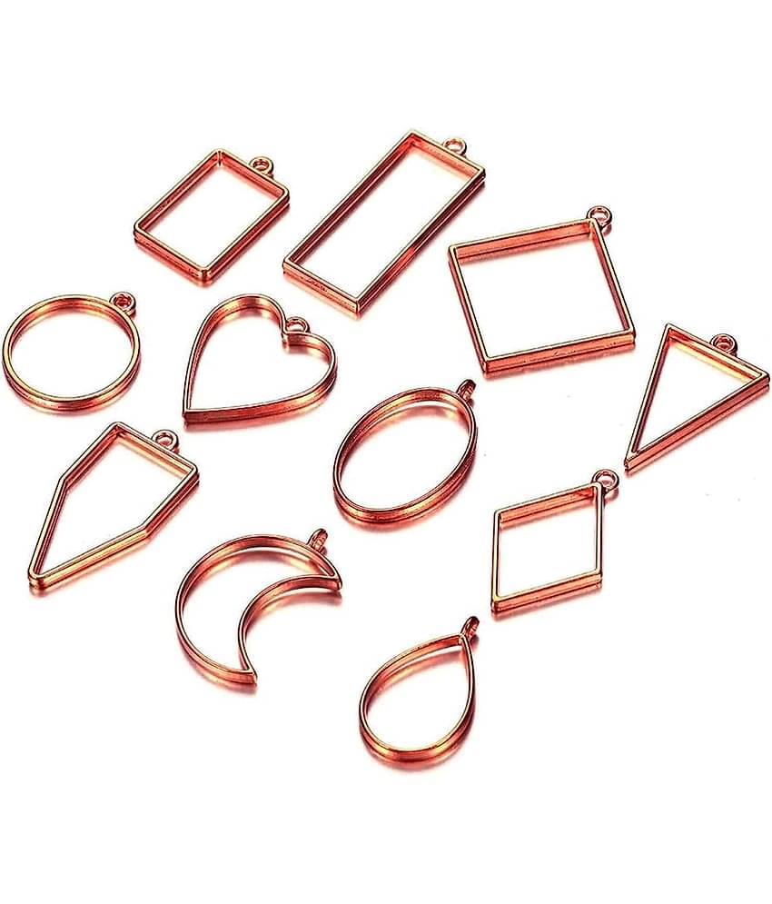 PRANSUNITA 10 Pcs Assorted Open Metal Frame Pendants Bezels, Thick Hollow Pendant Charms for Resin Pressed Flower Frame Key Chain Earring Necklaces DIY Crafts (Copper)
