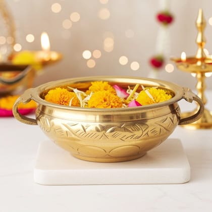 Brass Handcrafted Flower Urli � Premium Brass Decor, Diameter : 8 Inch (FMAS574 A)