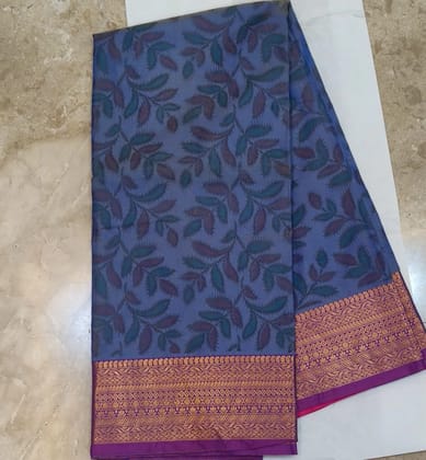 Blue banarasi saree with contrast border