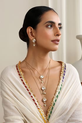 Cora White Polki Layered Necklace Set-Polki