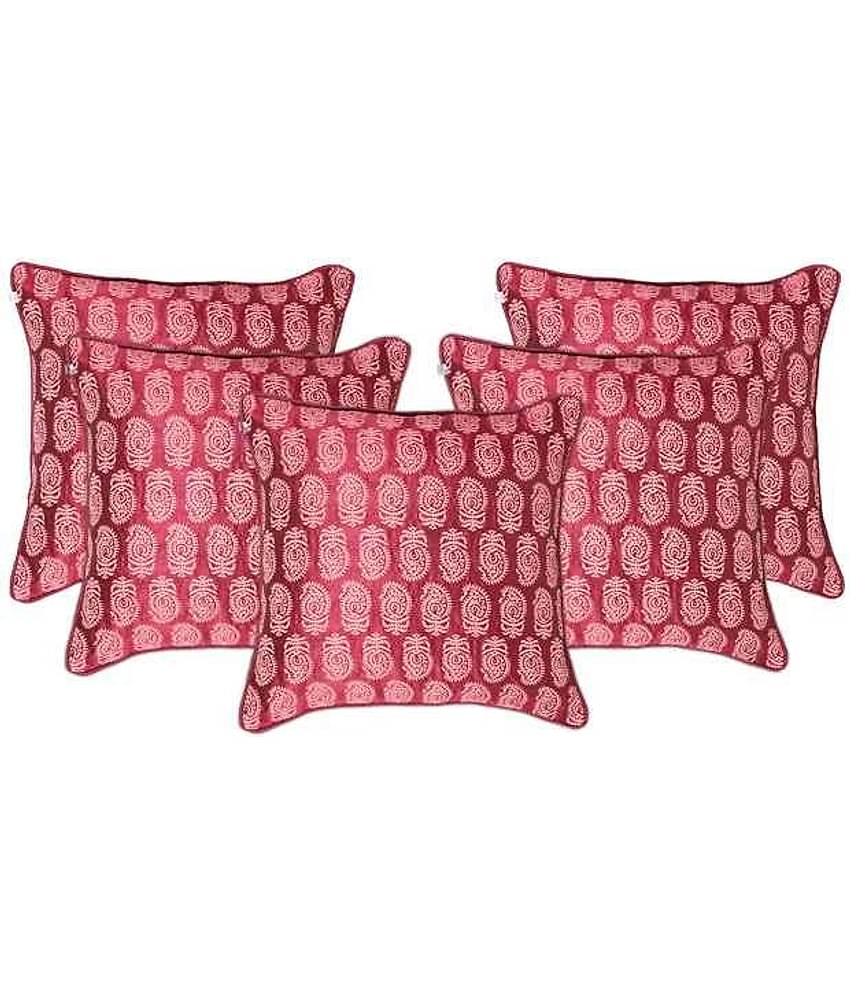 Zubix Pink & White Polyester Cushion Covers Set Of 5