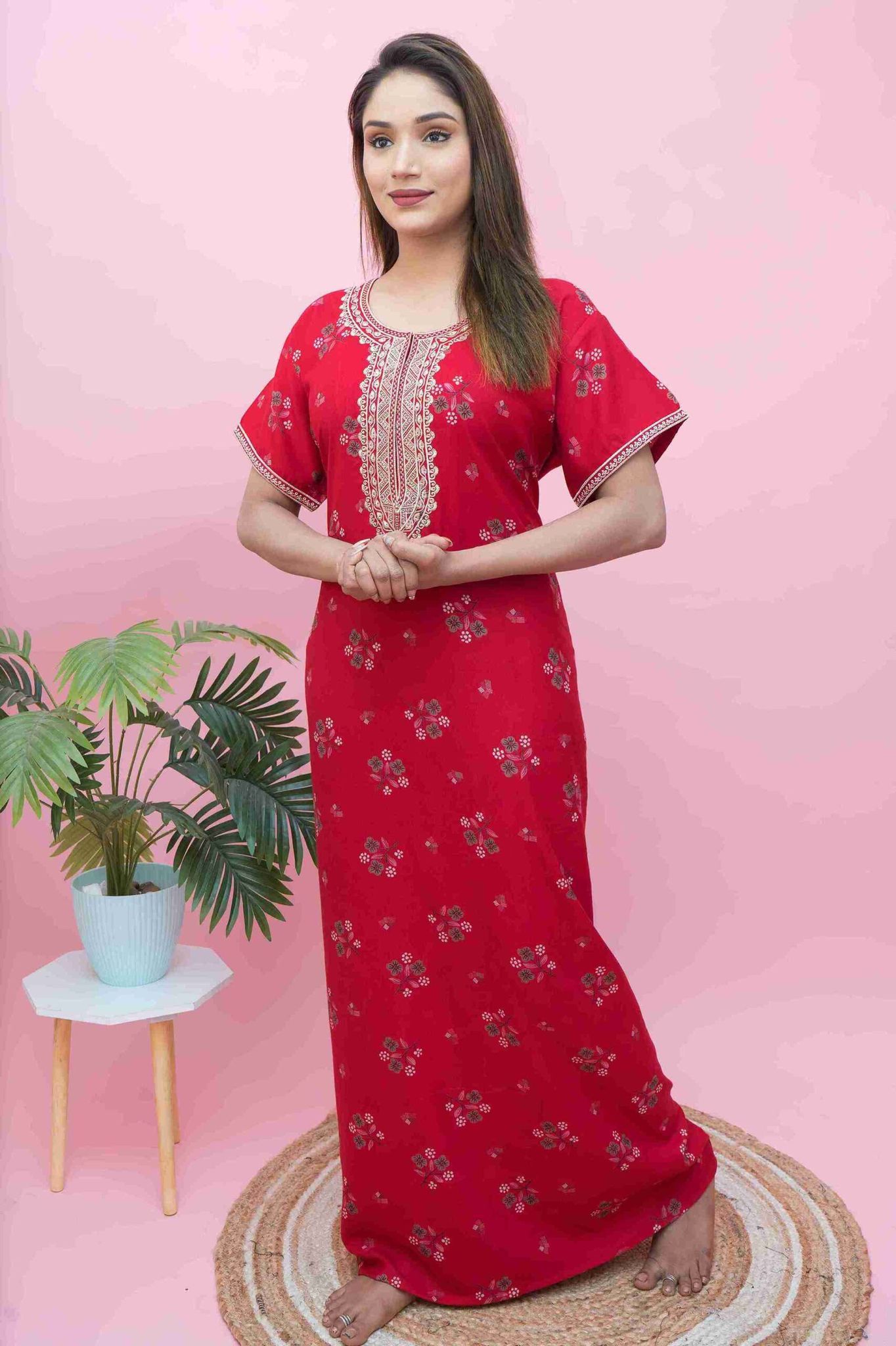 Soft Alpine Fabric Nighty | Beautiful Embroidery Work | Comfortable Women's Nightwear