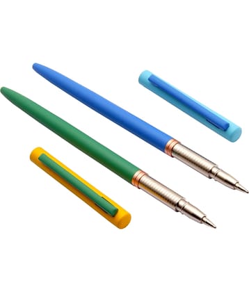 Srpc Set Of 2 Fly Sleek Metal Body Ballpoint Pens Matte Body Colors & Blue Refill