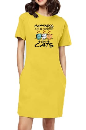 T-shirt Dress With Pockets - Feline Happy (3 Colours) (Slim Fit)