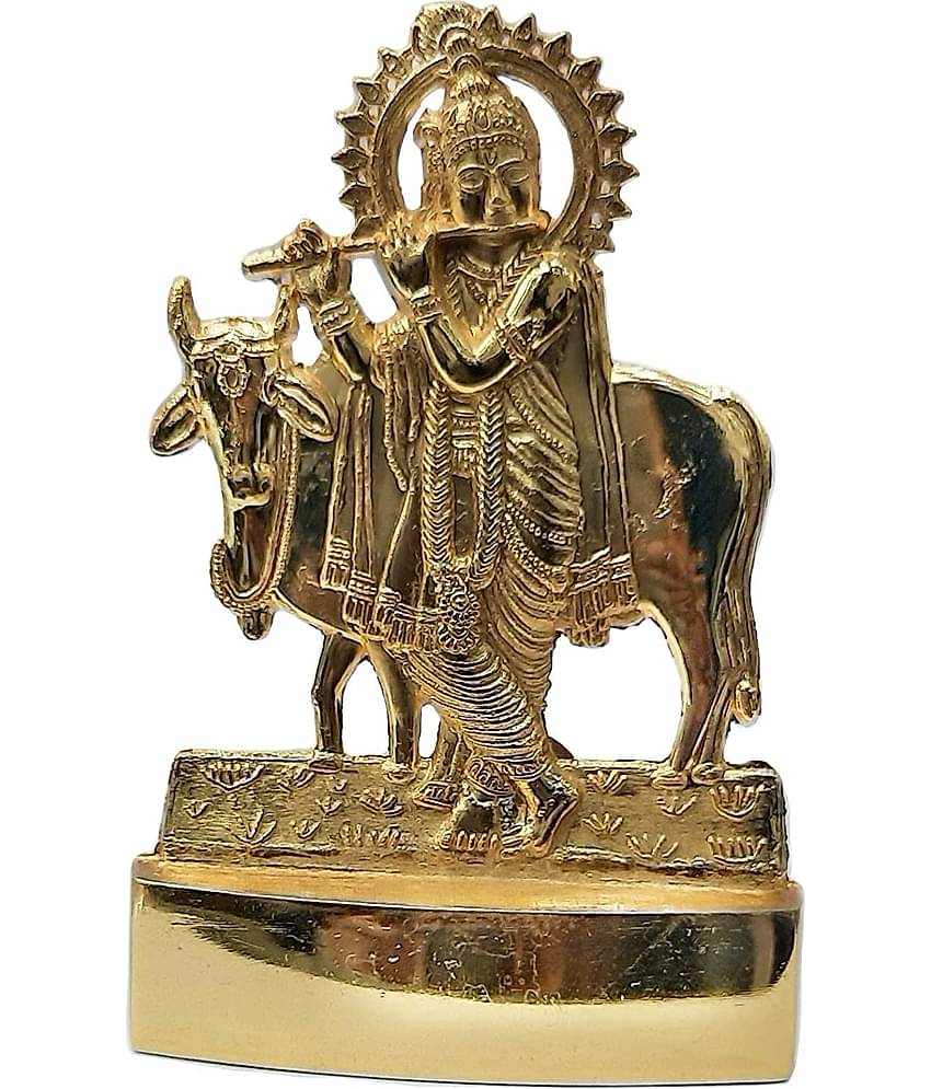rudradivine - Lord Krishna Brass Idol -  (14cm)
