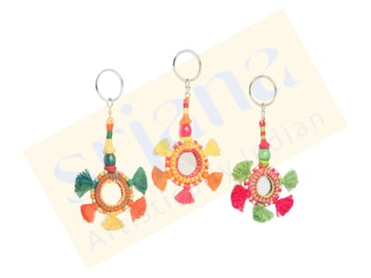 Srjana Thread and Bead Tassel Keychain with Mirror 1pc Srjana Thread and Bead Tassel Keychain with Mirror 1pc