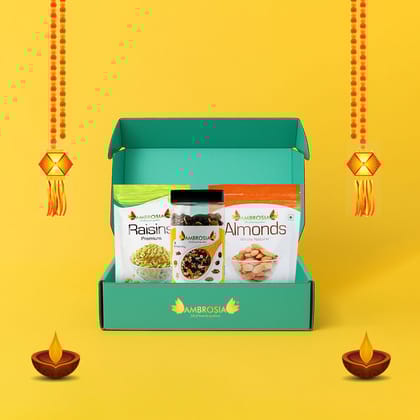 Ambrosia Premium Dry Fruit Gift Box Almonds 250g, Raisins 250 g, Trail Mix 250 g
