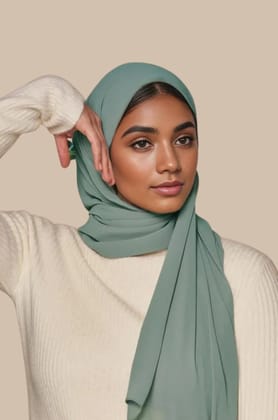 Matching Premium Chiffon Hijab & Undercap Set - Aqua green-Aqua green