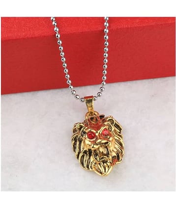 SILVERSHINE SilverPlated Attractive Chain With Lion Design Golden pendant With Diamond For Man Boy