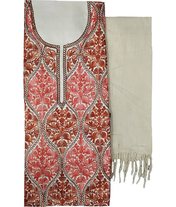 KASHMIRI White Woollen Unstitched Dress Material