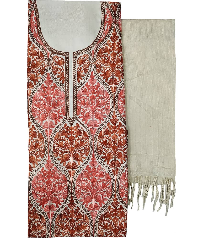 KASHMIRI White Woollen Unstitched Dress Material