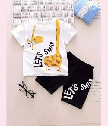 CUTEVIBE Pack of 1 Unisex for Baby Cotton Blend T-Shirt & Shorts ( White & Blue )