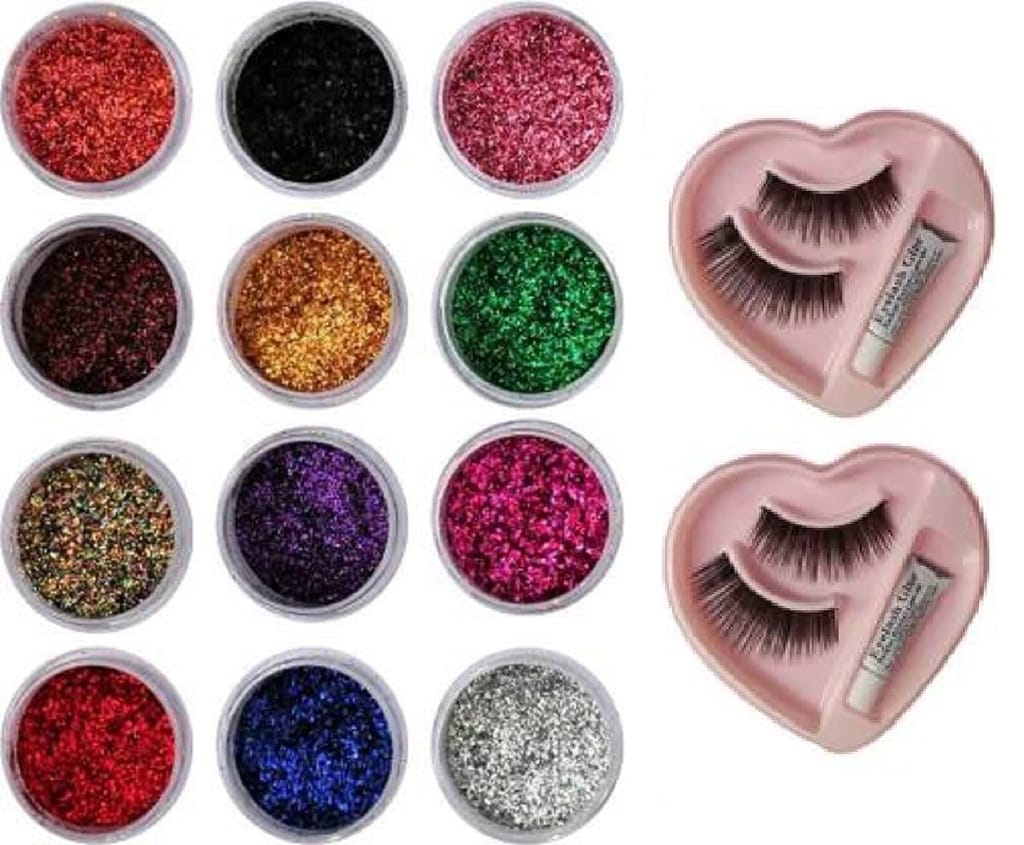Elecsera Dusty Glitter Eye-shadow for Girls / Women with 2 False Eyelash (14 Items in the set) - Makeup - Eyes | Buy online on ZillyBuy