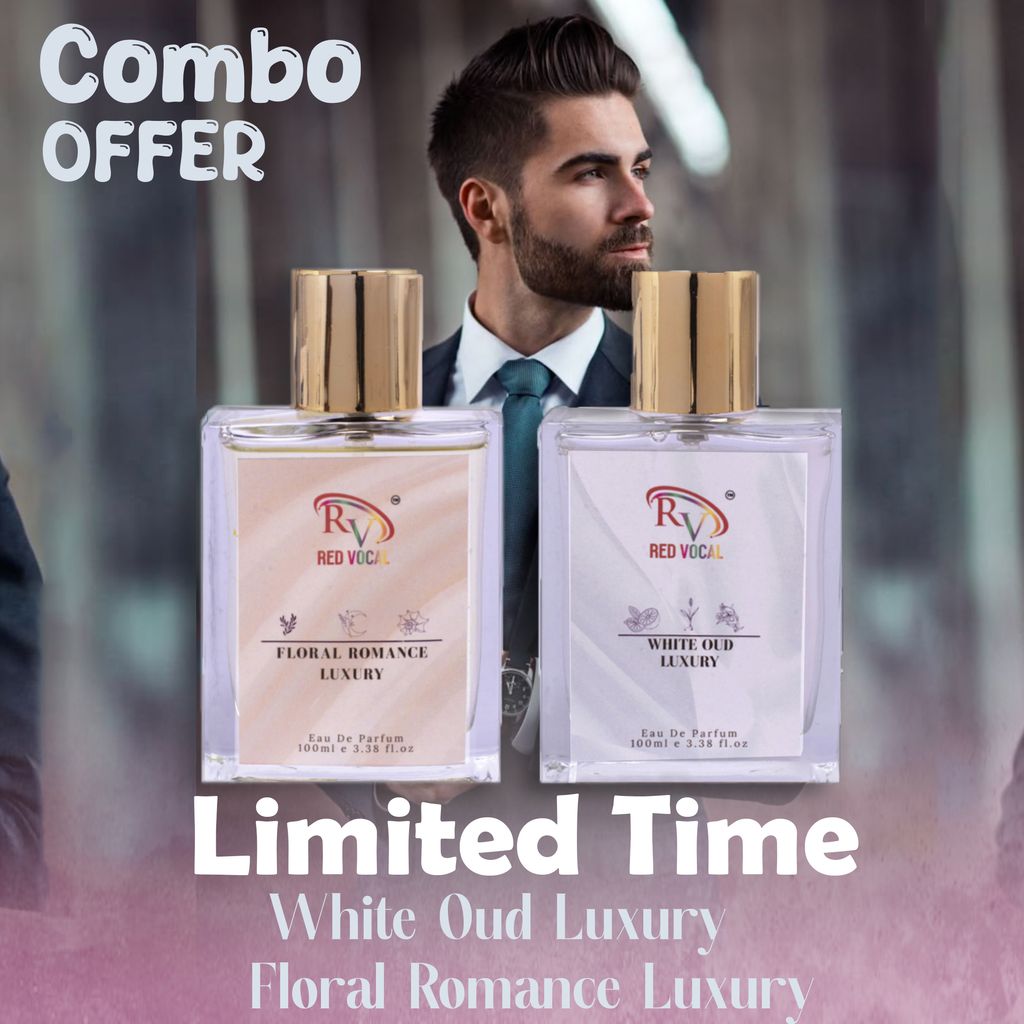 Red Vocal Floral Romance Luxury (Women) with White Oud Luxury (Unisex) 100ml Perfume Spray Set of – 2 (100mlx2)